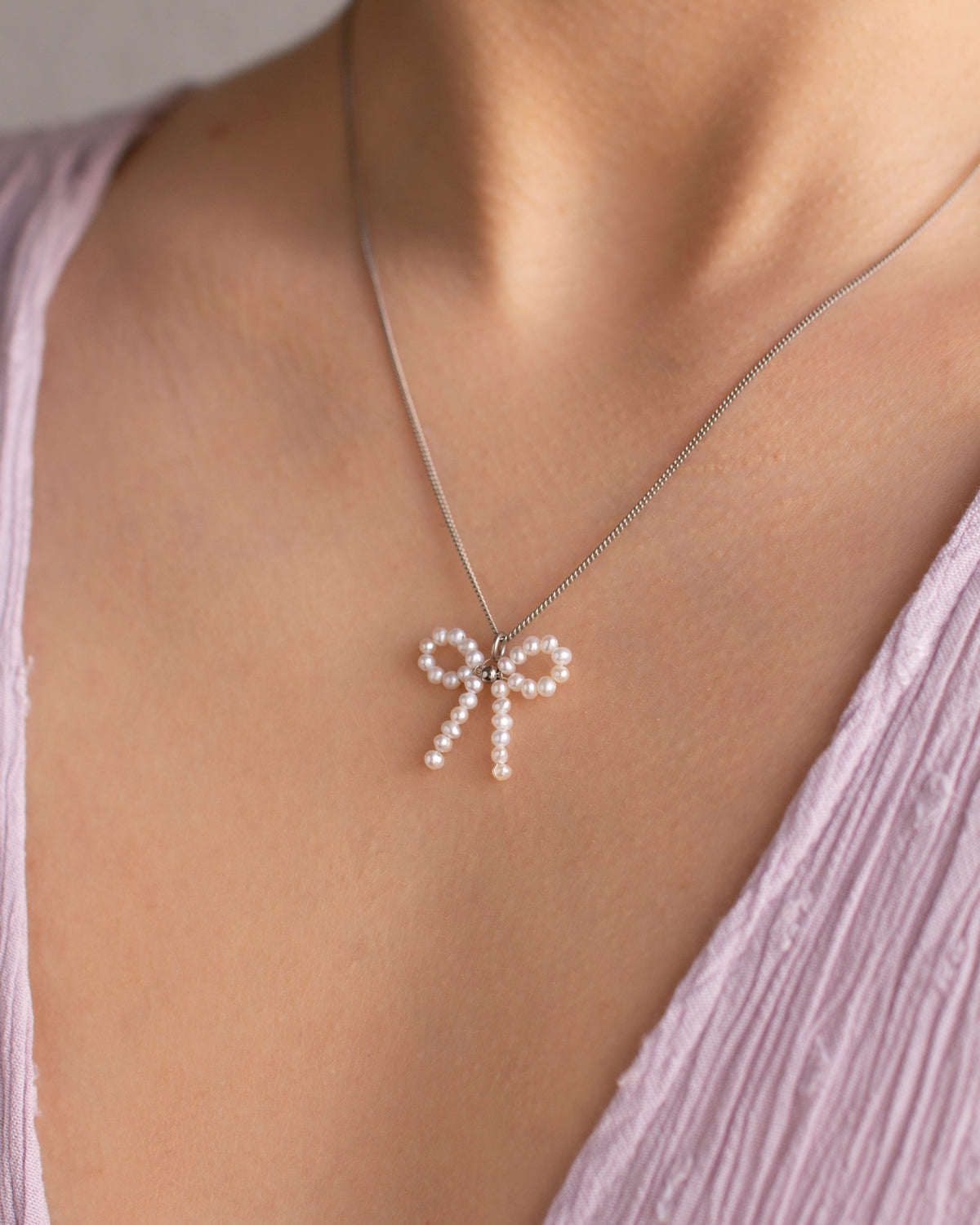 ネックレス・ペンダント Pearl Bow silver Necklace The Sterling Silver Pearl Bow Necklace ~ 16